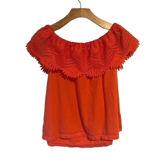 A NEW DAY Coral/Orange Off The Shoulder Top Lace Flower Floral Neckline Size XS - Picture 7 of 7